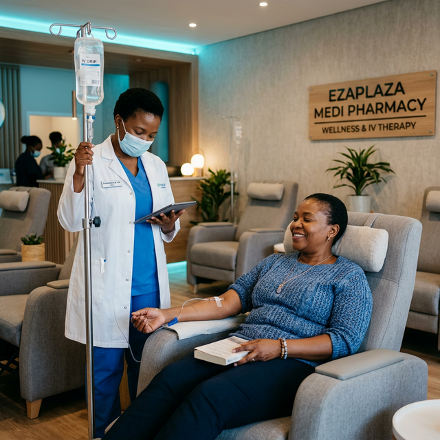 Patient receiving IV drip therapy